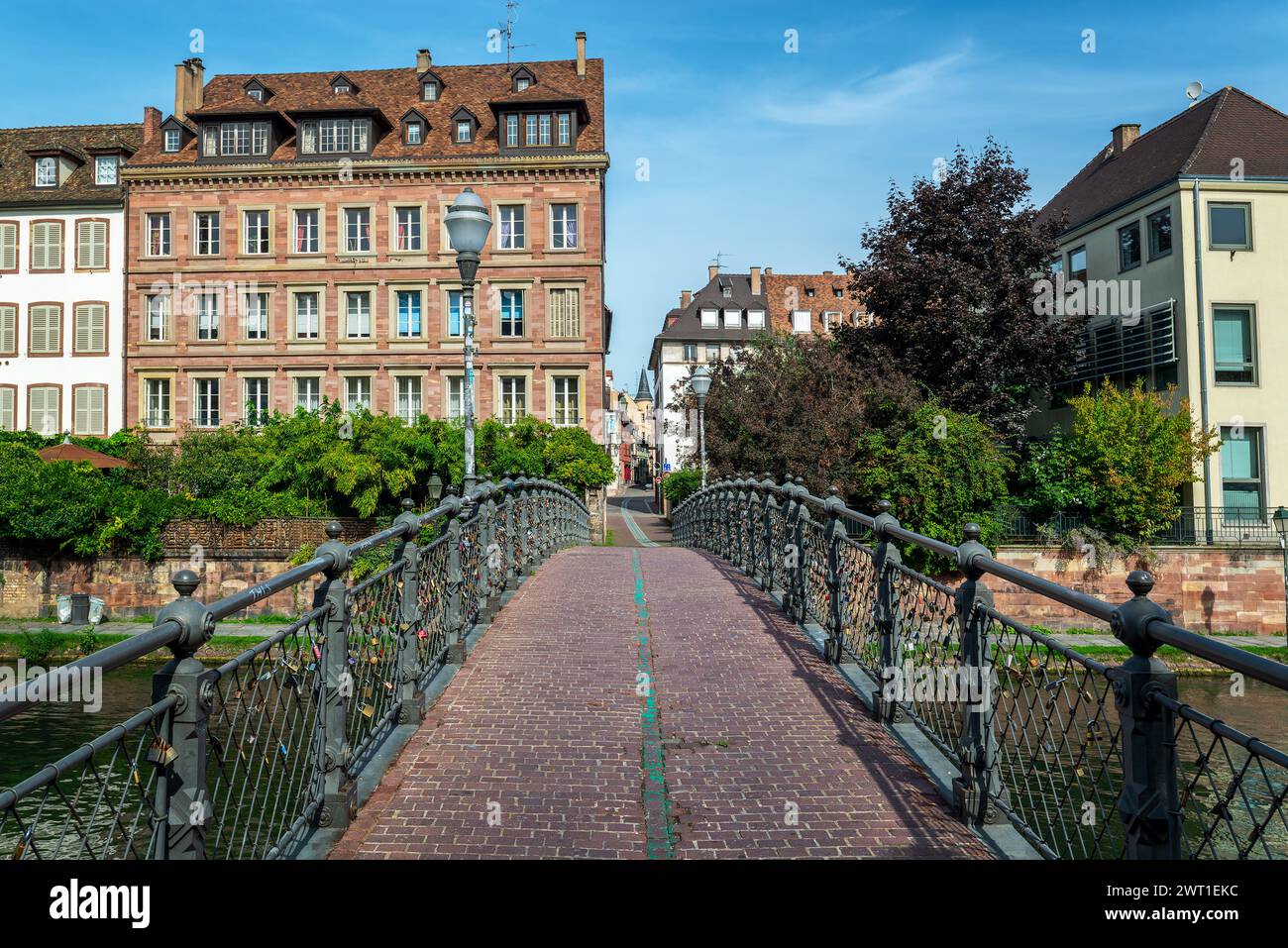 Pedestrian footbridge on Ill river in Strasbourg, France Stock Photo