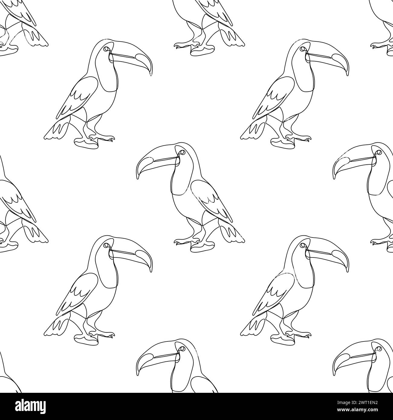 seamless pattern, line toucan, white background, line drawing, for