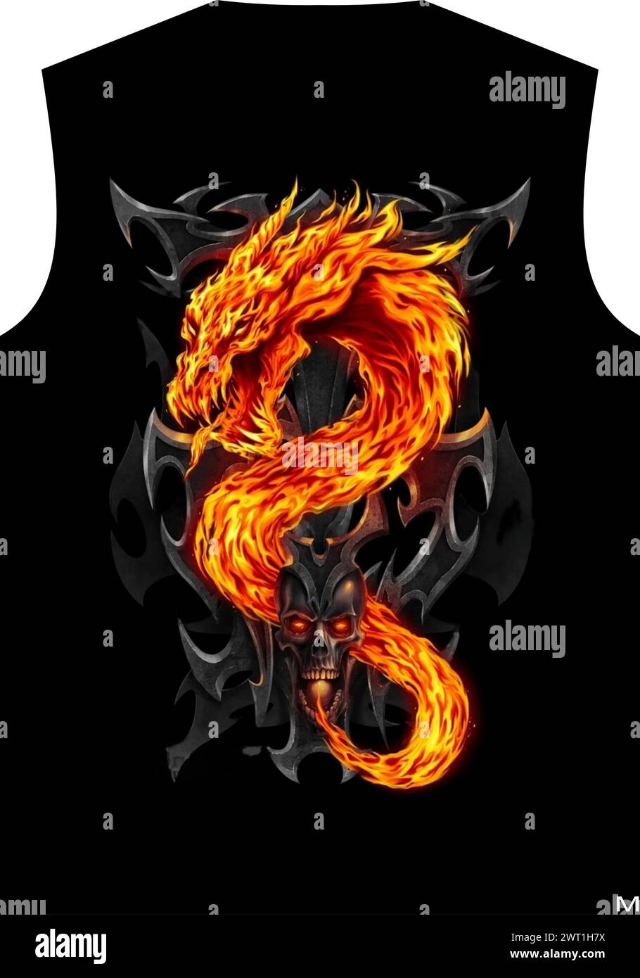 FIRE DRAGUN  IN BLACK BACKGROUND OR TSHIRT MOCKUP Stock Vector