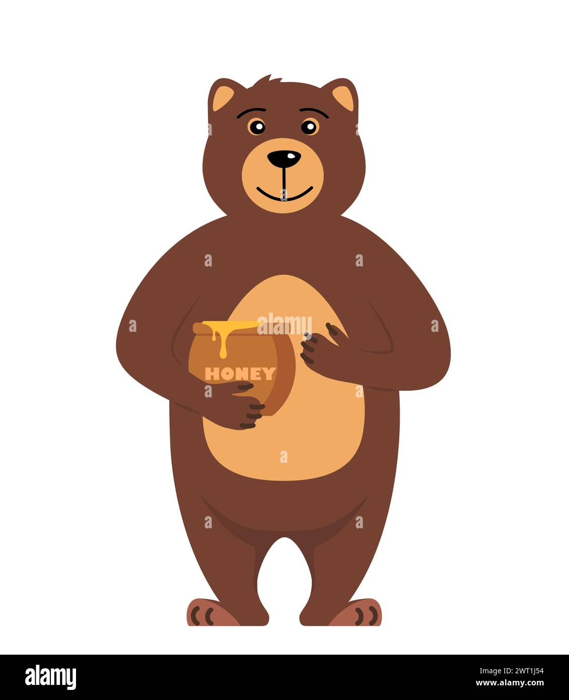 Cute bear holding honey pot. Brown grizzly bear, isolated on white ...