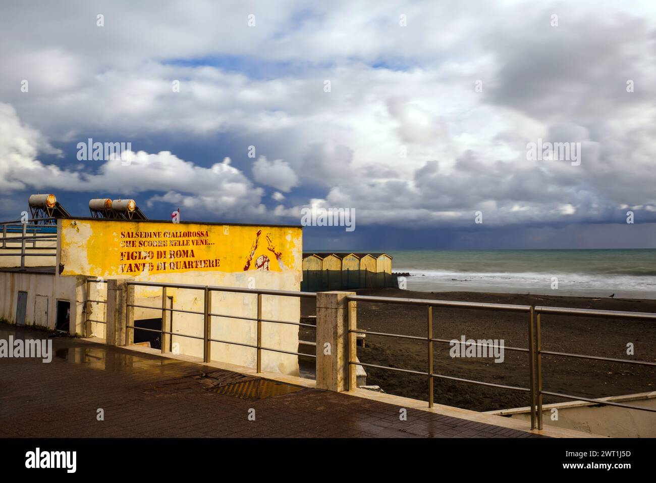 Western seafront of Ostia Lido (lungomare Duca degli Abruzzi) in winter  - Rome, Italy Stock Photo