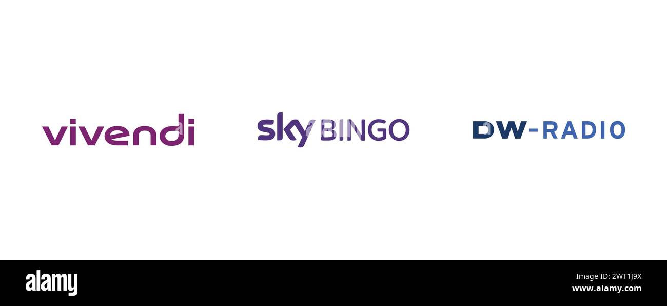 Sky Bingo , Vivendi , DW Radio. Vector brand logo collection. Stock Vector