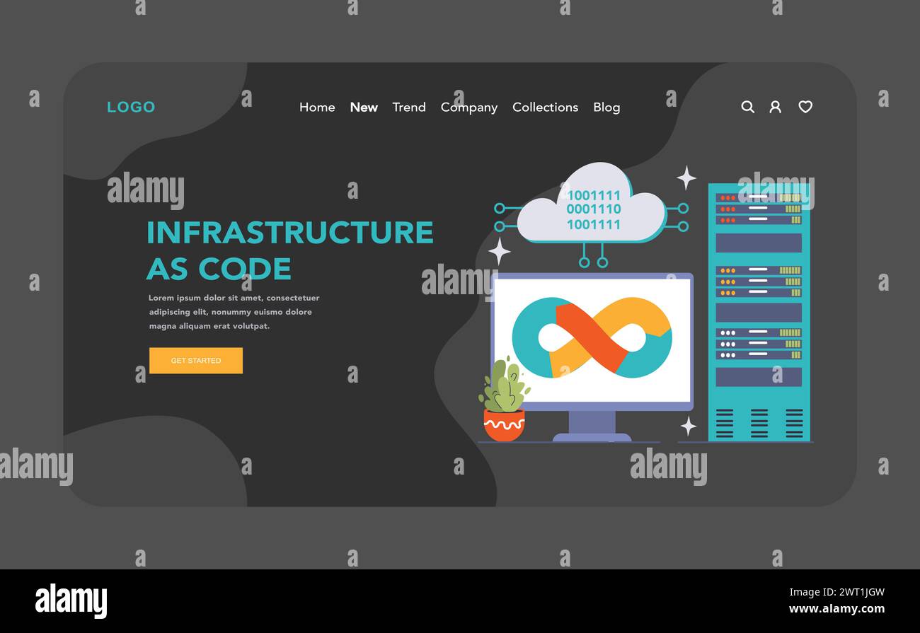 DevOps web banner or landing page dark or night mode. Software development and it operations life cycle, programming and IT service integration and automation. Flat vector illustration Stock Vector