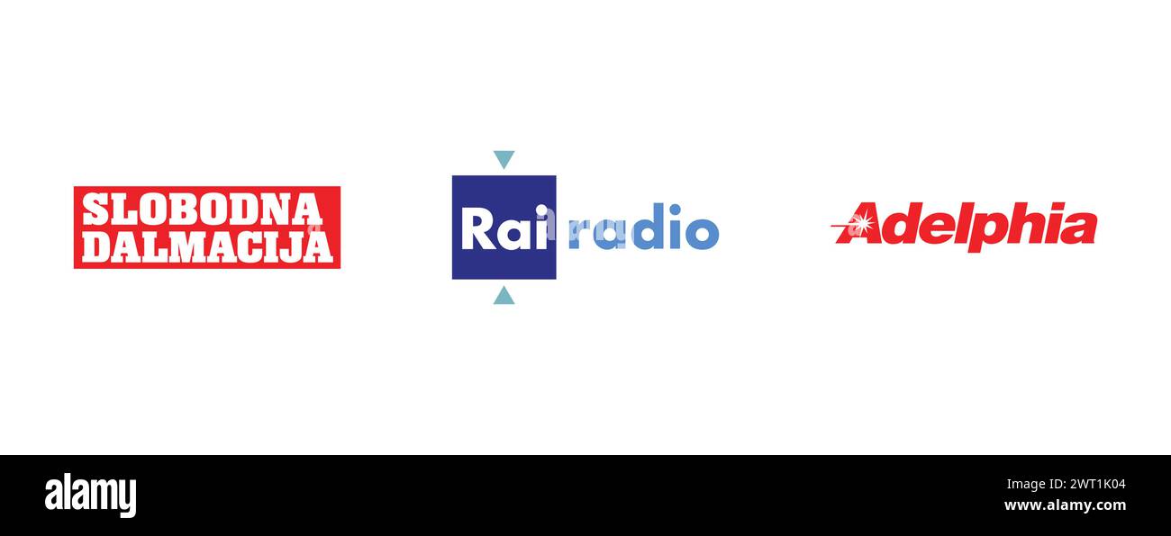 Adelphia, Slobodna Dalmacija Portal, Rai Radio . Vector brand logo collection. Stock Vector