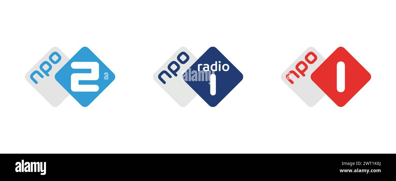 NPO 2, NPO 1, NPO Radio 1. Vector brand logo collection. Stock Vector