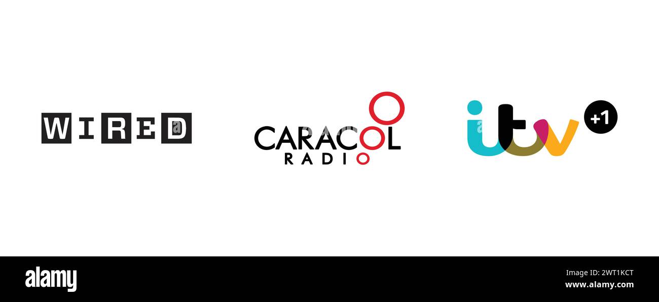 Wired, ITV plus1, Caracol Radio . Vector brand logo collection. Stock Vector