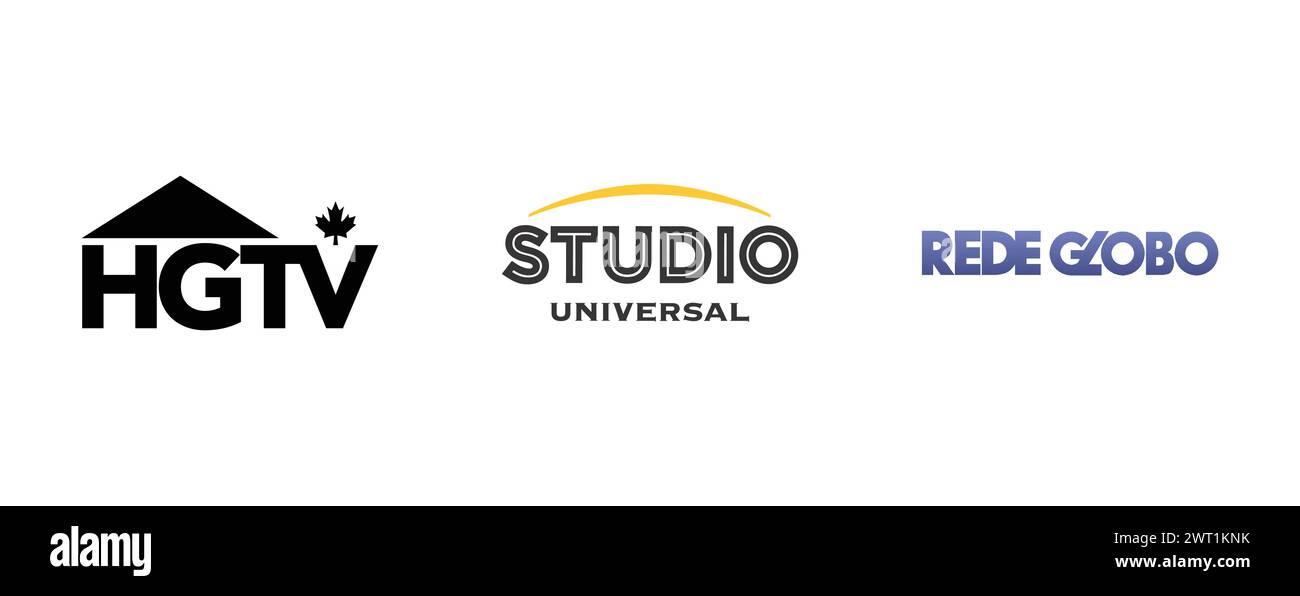 Studio Universal, Rede Globo, HGTV Canada. Vector brand logo collection. Stock Vector