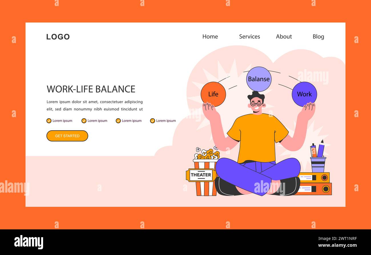 Work life balance web banner or landing page. Career and personal life ...