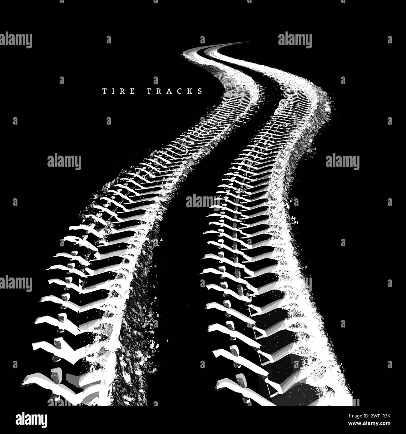 Tire tracks vector illustration isolated on black background Stock Vector