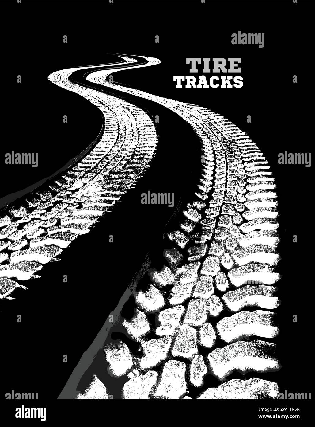 Tire tracks vector illustration isolated on black background Stock Vector