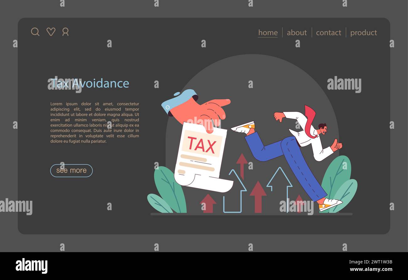 Tax avoidance web banner or landing page dark or night mode. Financial efficiency, budgeting and economy idea. Taxes deduction and refund. Flat vector illustration Stock Vector