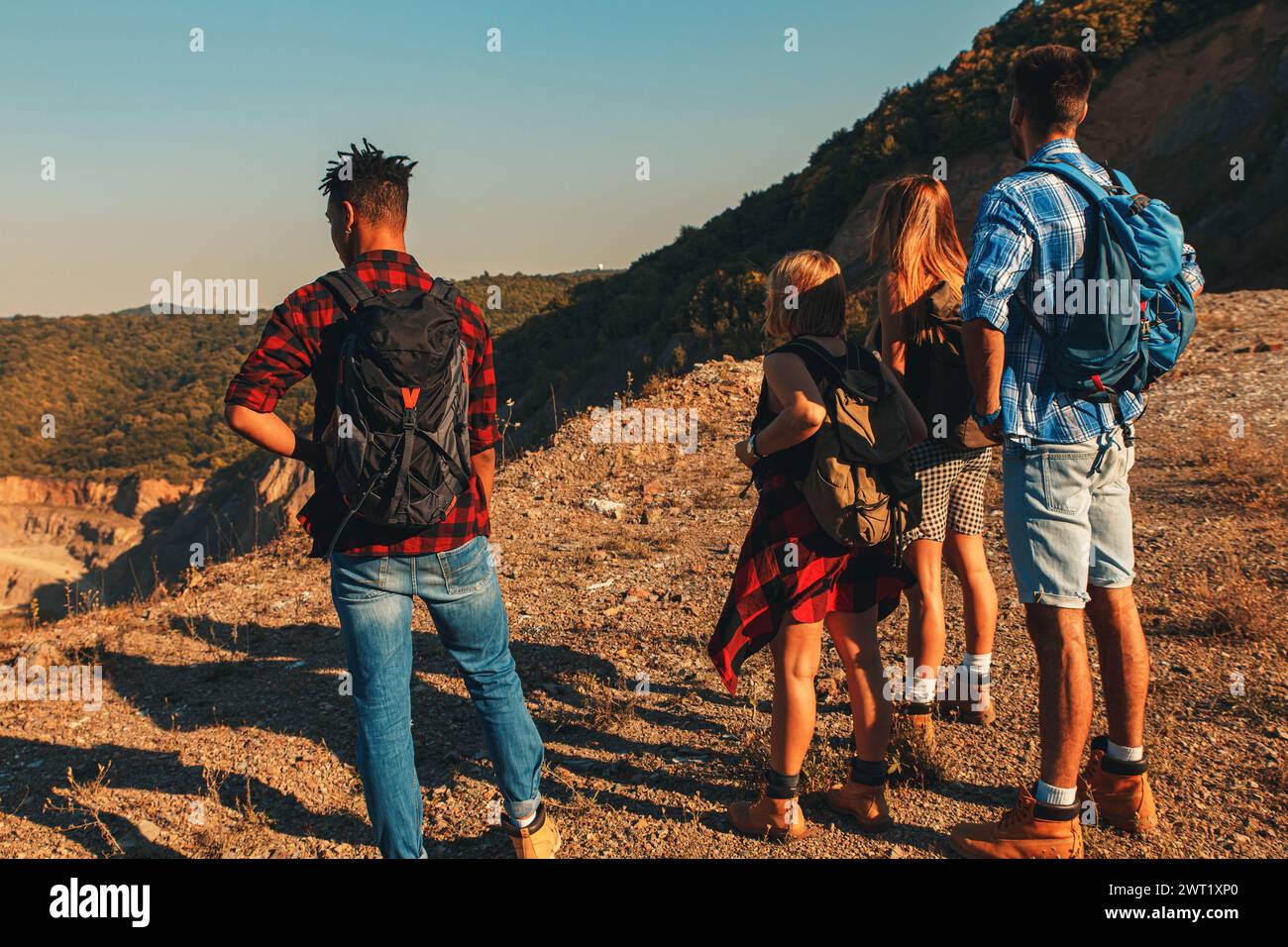 Rear view group friends hiking hi-res stock photography and images - Alamy
