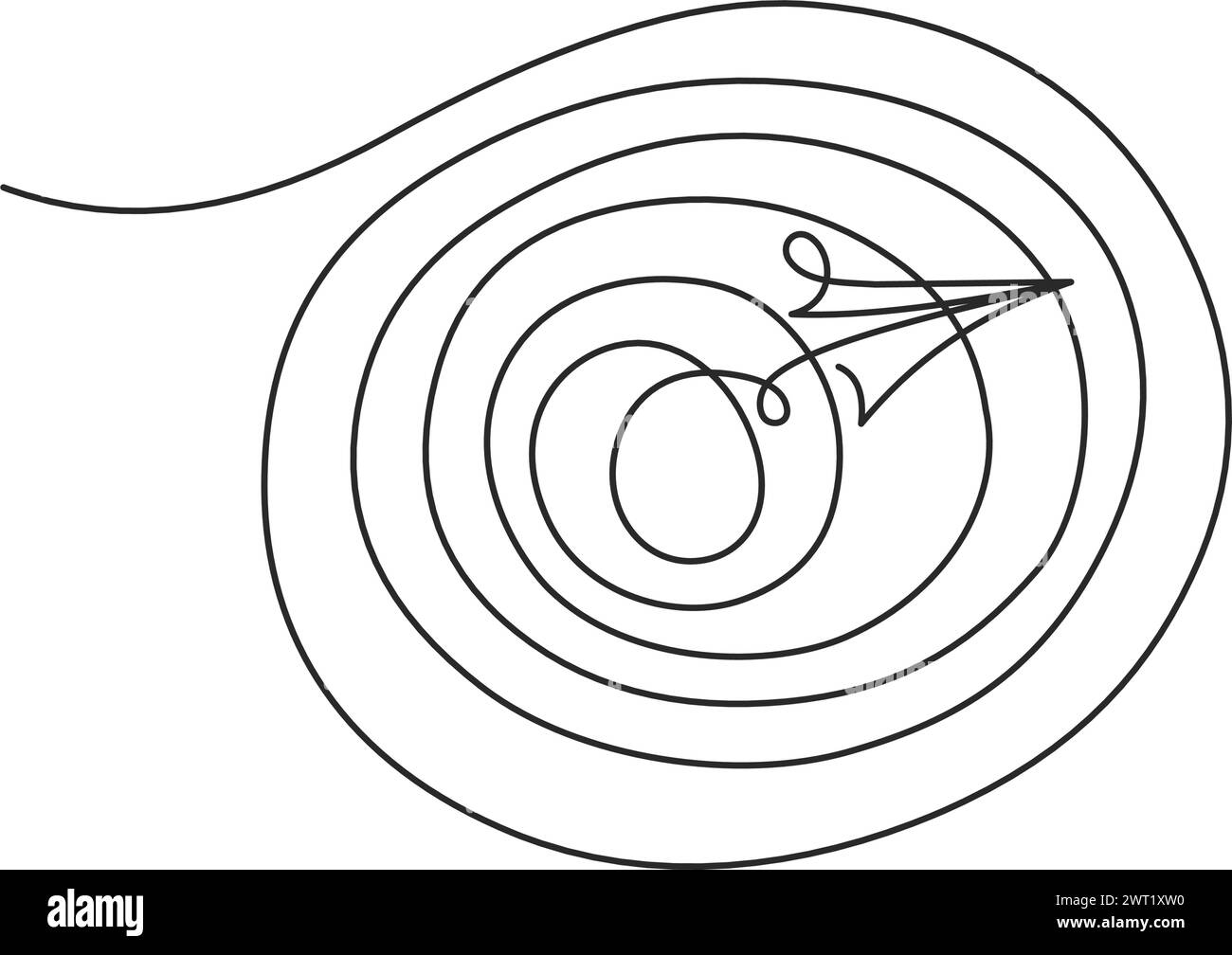 Continuous one line drawing. Paper style plane flying art. Spiral