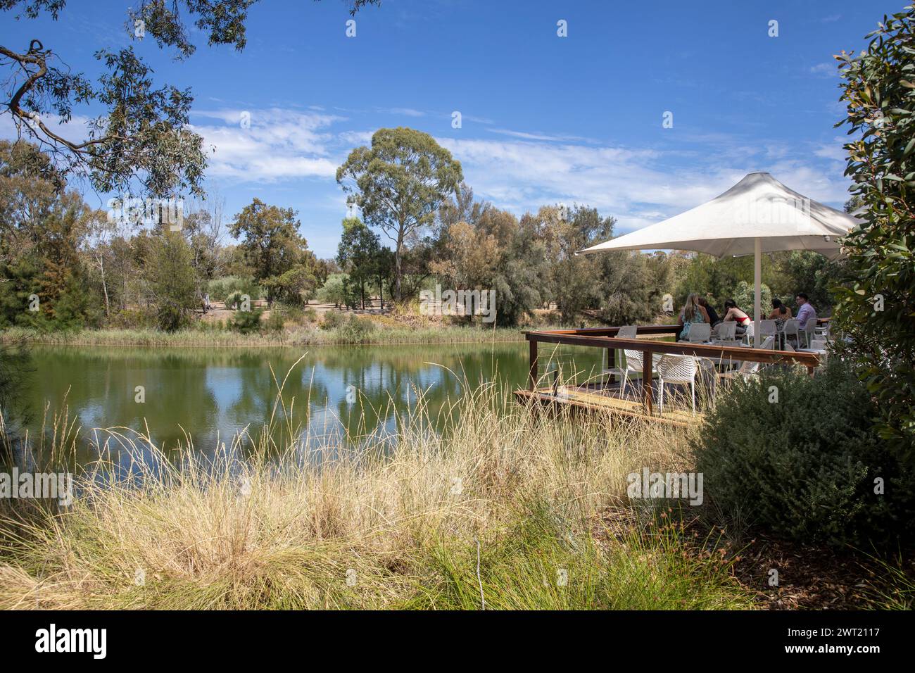 Barossa Valley, Maggie Beer farm shop, eatery and cooking school in Nuriootpa, entrance to the shop and grounds nature walk and dam,South Australia Stock Photo