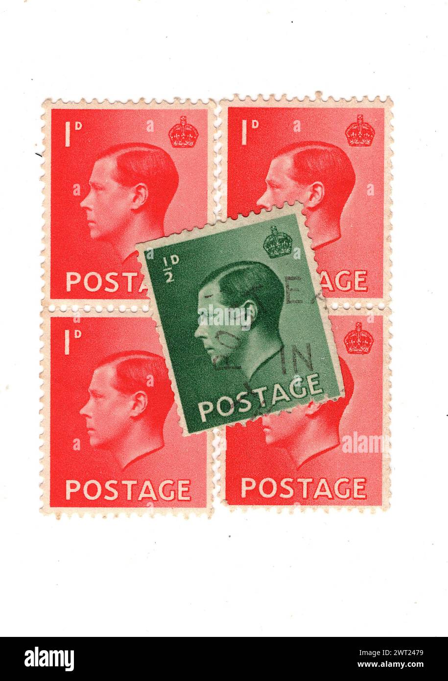 Vintage King Edward VIII postage stamps from Great Britain isolated on
