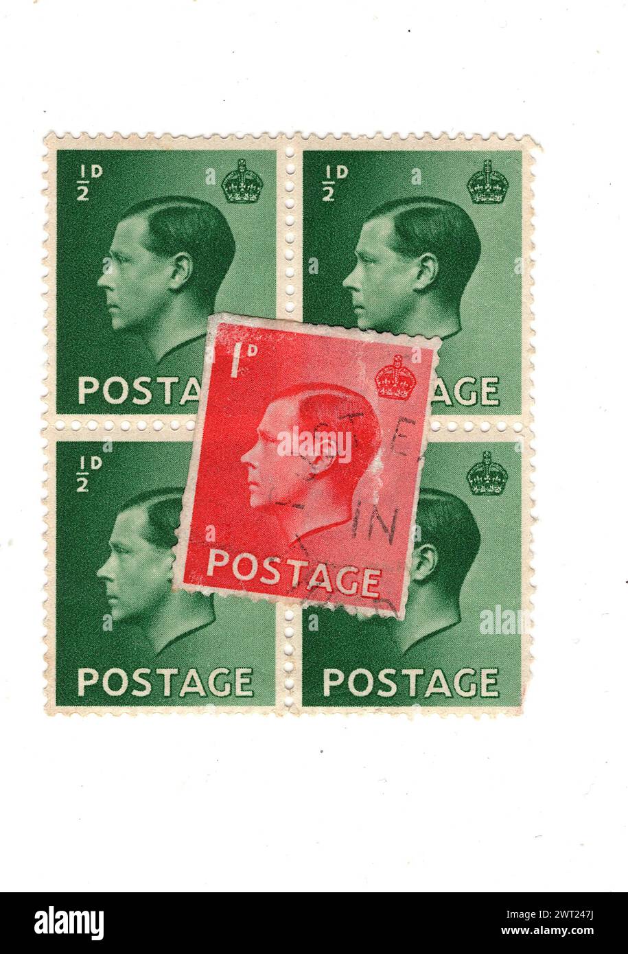 Vintage King Edward VIII postage stamps from Great Britain isolated on a white background Stock
