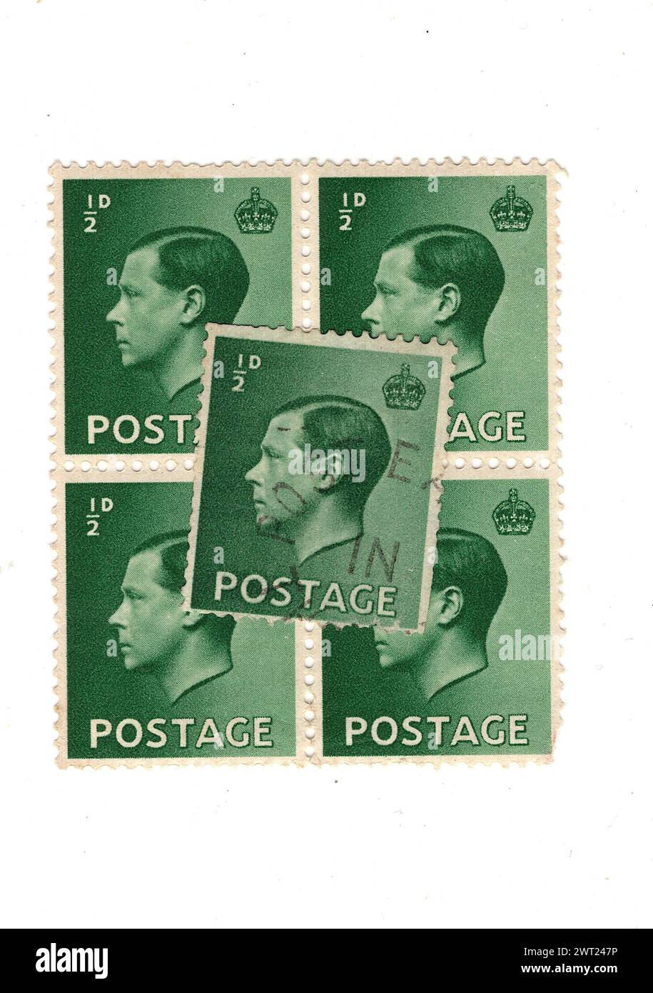 Vintage King Edward VIII halfpenny postage stamps from Great Britain
