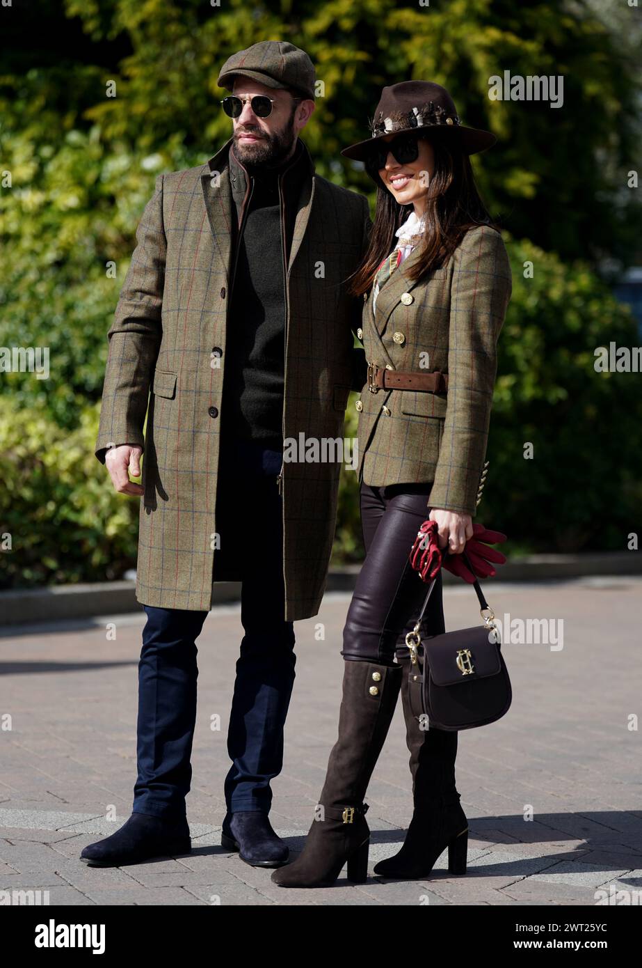 Kelvin Fletcher and Liz Marsland arrive for day four of the 2024 Cheltenham Festival at