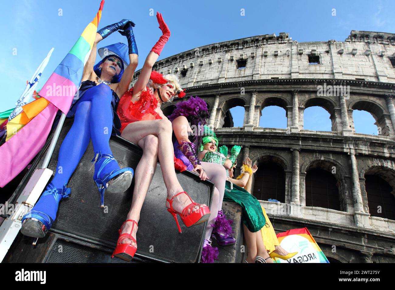People and supporters of the Pride Movements during the EuroPride demonstration in the streets of Rome Stock Photo