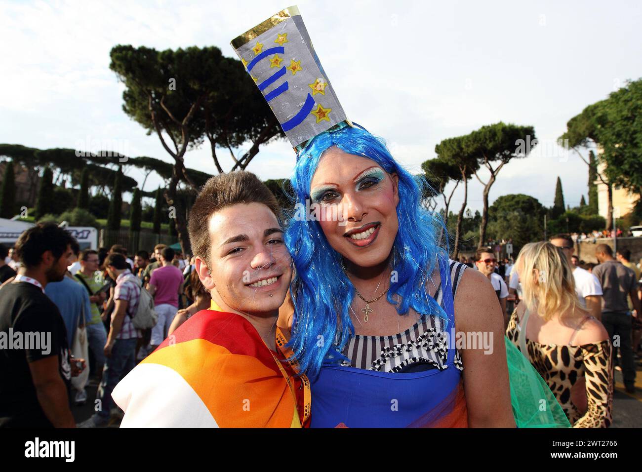 People and supporters of the Pride Movements during the EuroPride demonstration in the streets of Rome Stock Photo