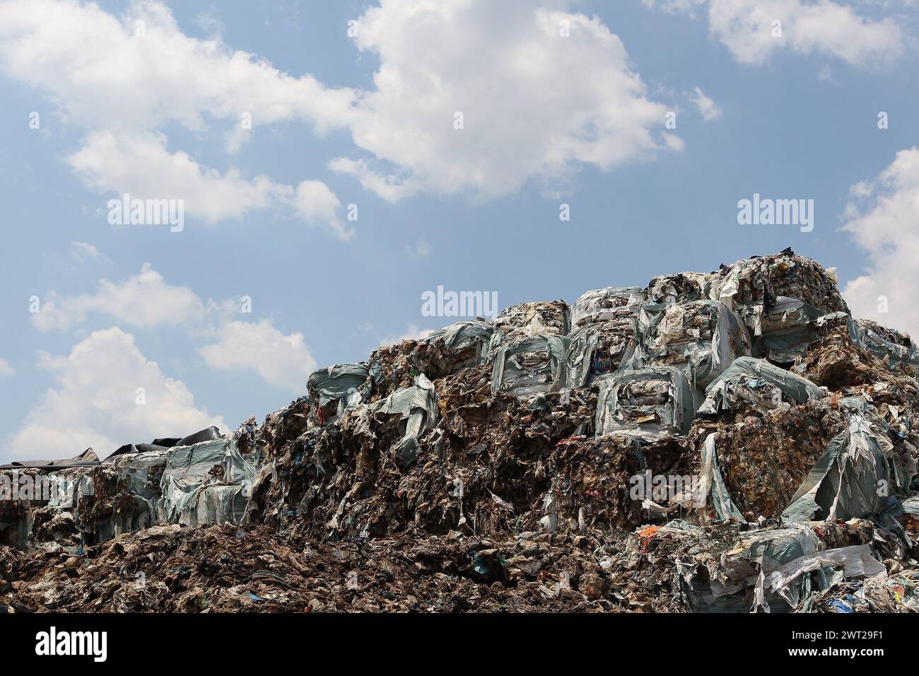 Garbage bales in the waste dump of San Tammaro, in the province of Caserta Stock Photo