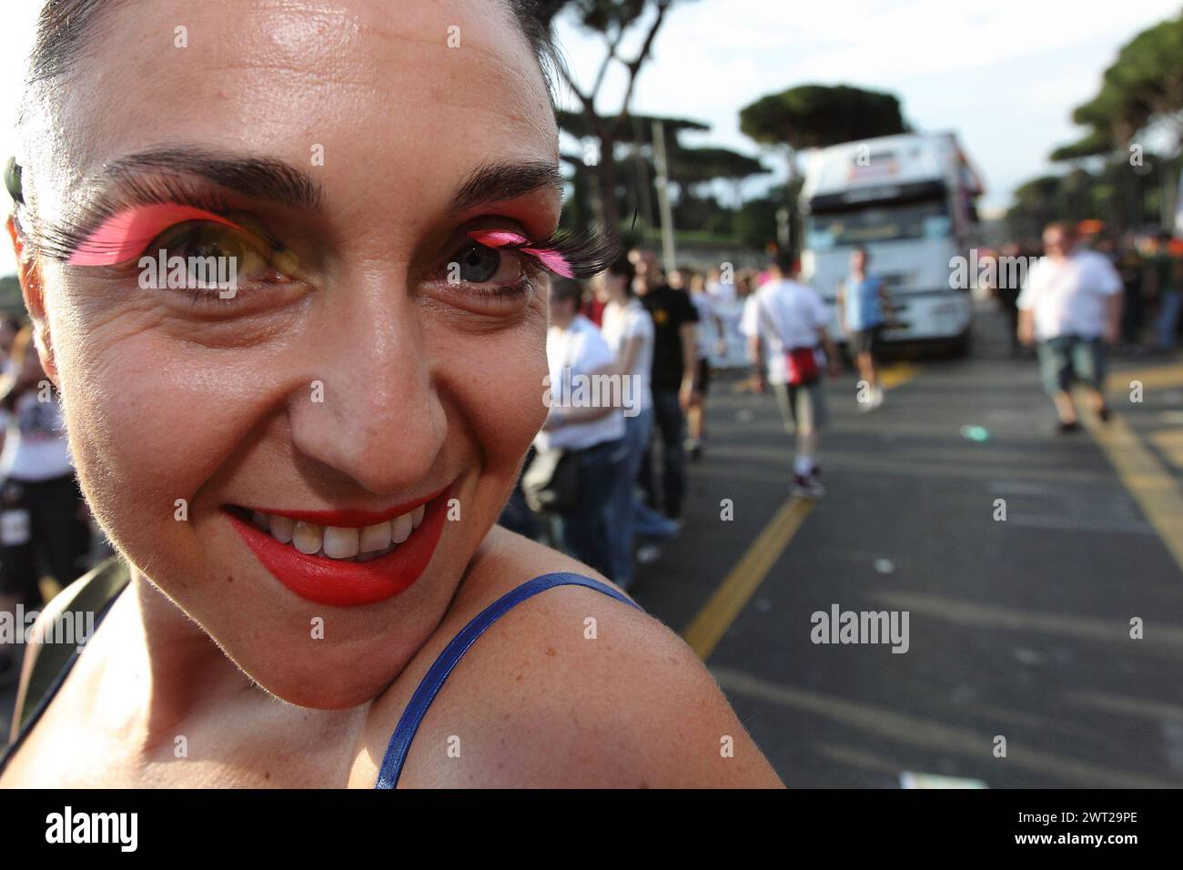 People and supporters of the Pride Movements during the EuroPride demonstration in the streets of Rome Stock Photo