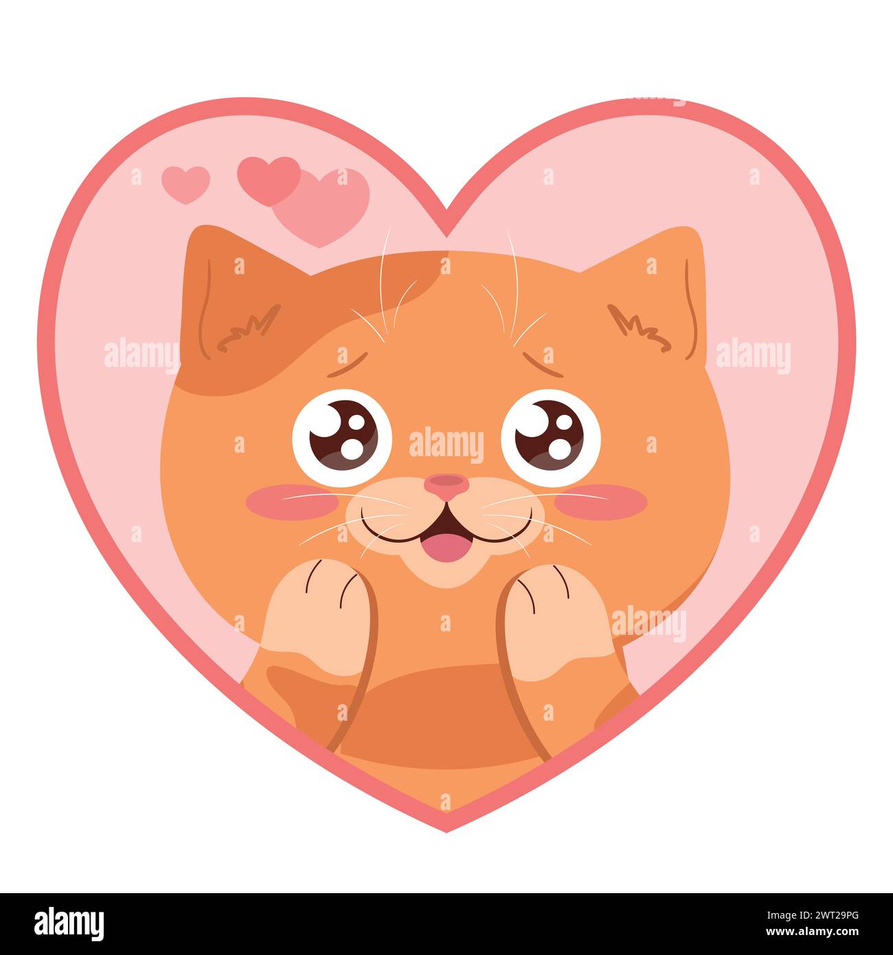 Cute ginger tabby cat in love. Cartoon cat in a heart shaped frame. Vector illustration Stock Vector
