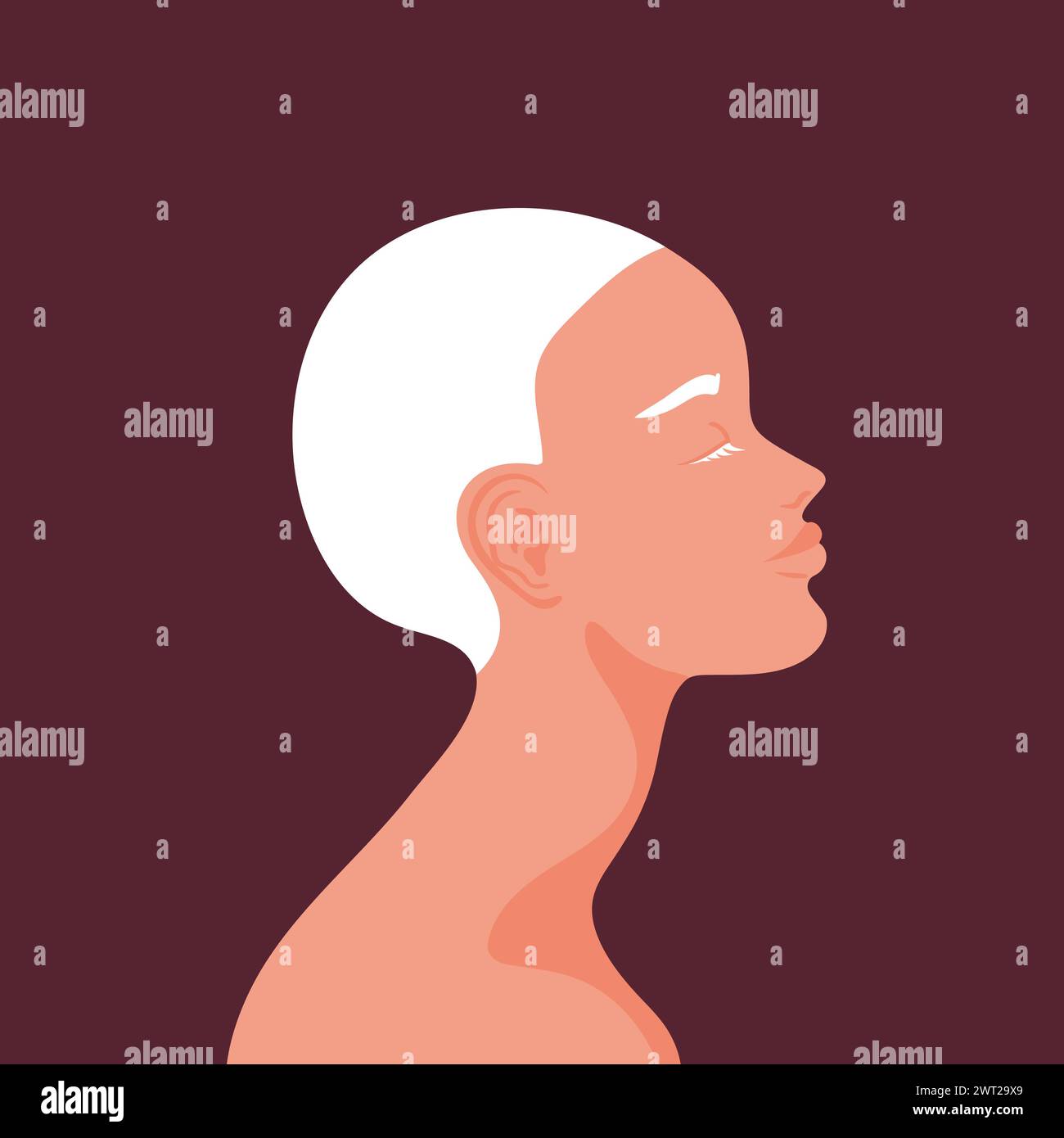 Beautiful Albino woman portrait.  Profile of a young female with white hair and closed eyes. Vector illustration Stock Vector