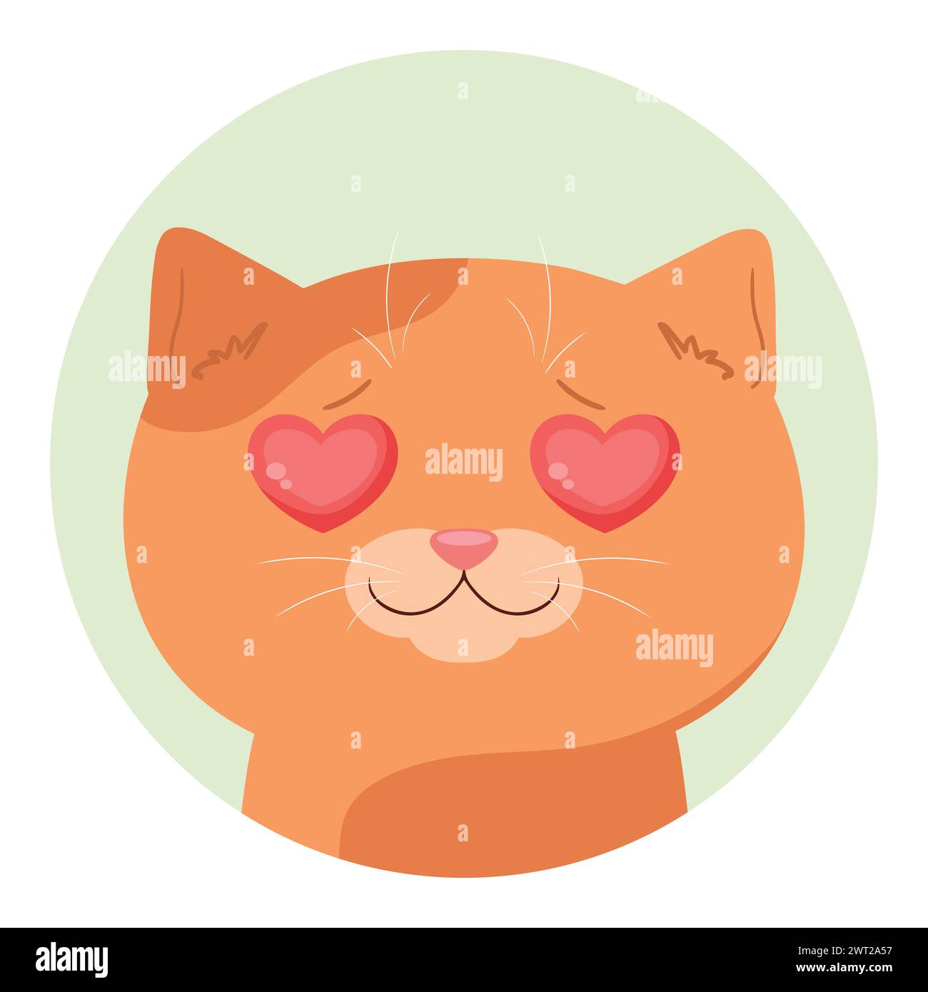 Cartoon ginger tabby cat with hearts in eyes. Cat in love. Vector ...