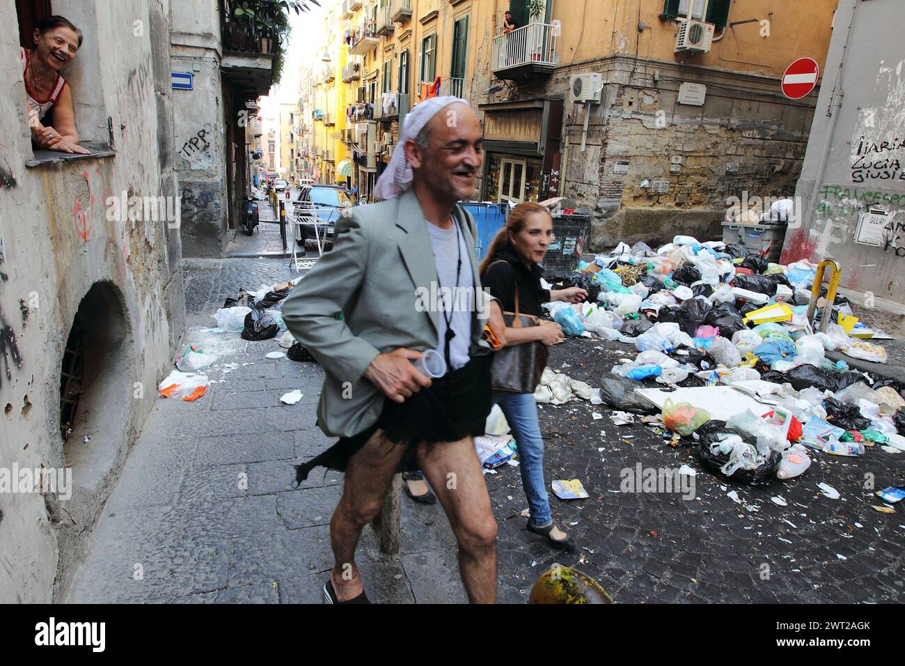 Peoples of Naples, in the alleys of the city, during the garbage emergency Stock Photo