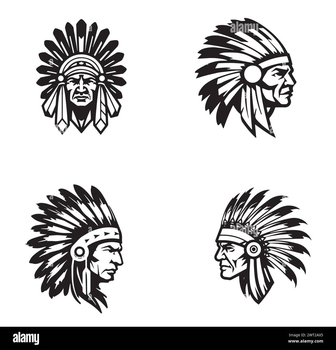 Native American Indian Chief head profile. Mascot sport team logo. Vector illustration logotype Stock Vector