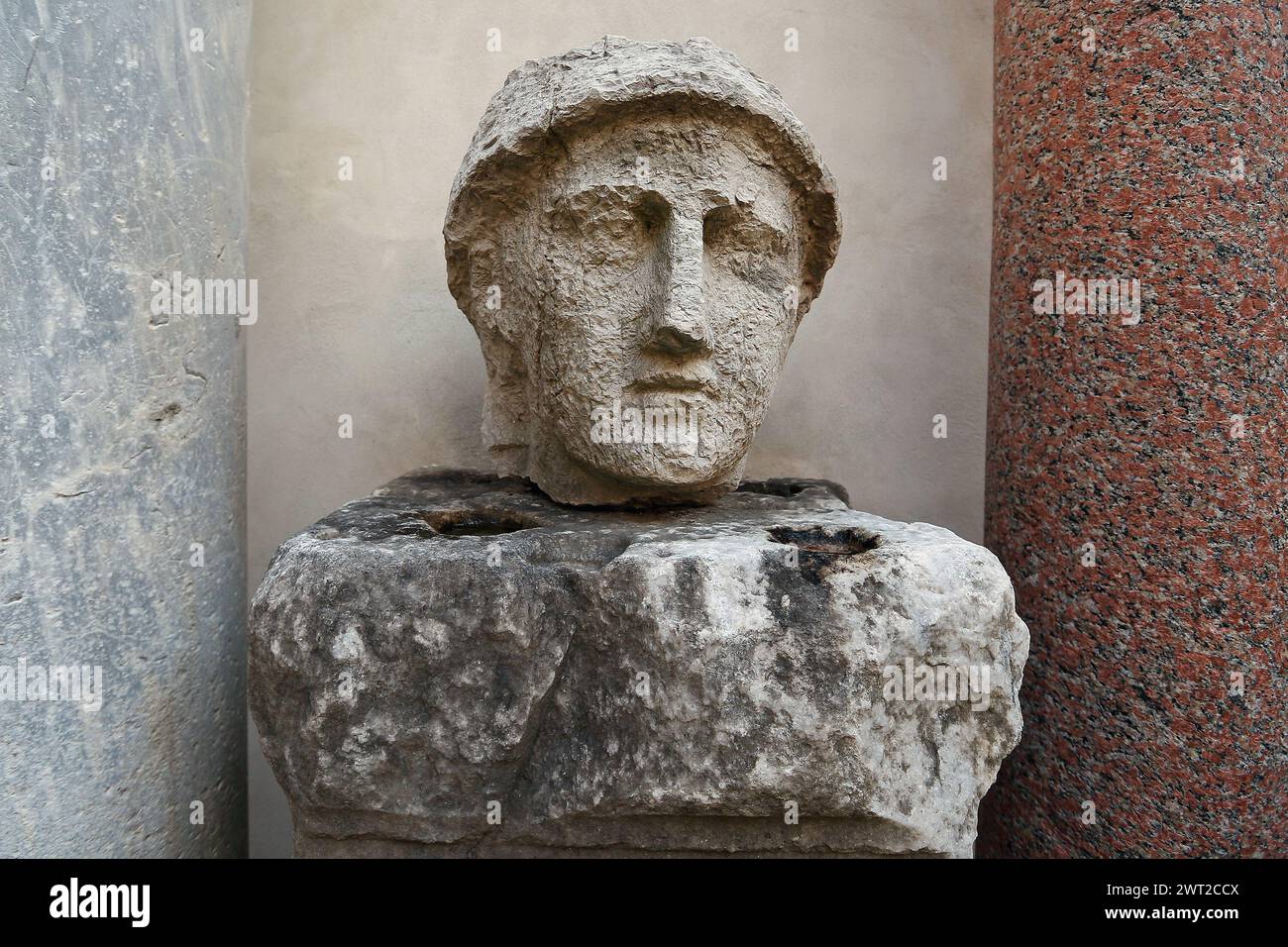 Ancient Roman marble sculptures in the courtyard of the Campano museum