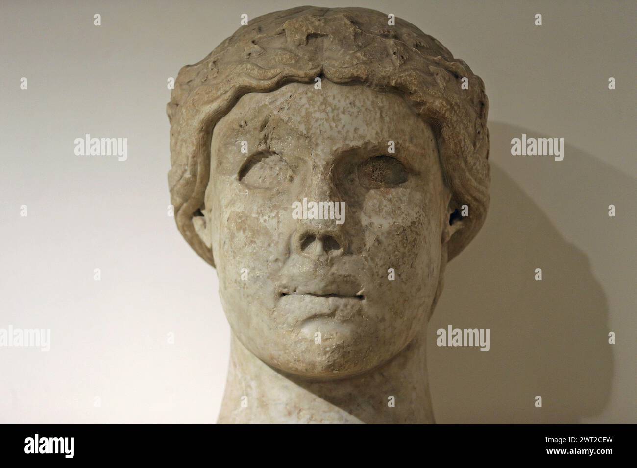 Ancient roman marble sculptures in a hall of the Campano museum of