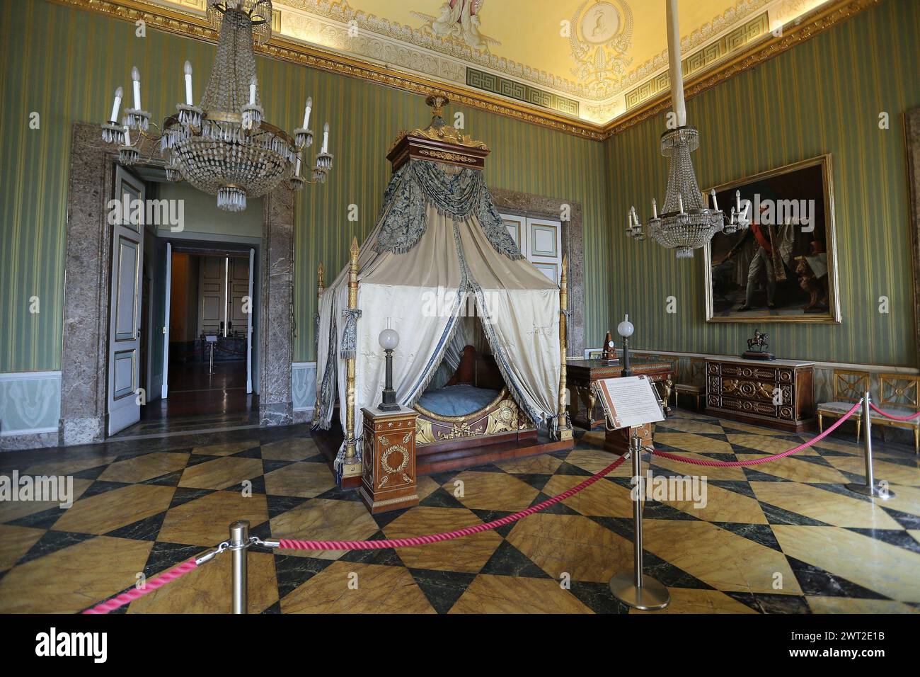 Gioacchino Murat's bedroom in the royal apartments inside the Royal Palace of Caserta Stock Photo