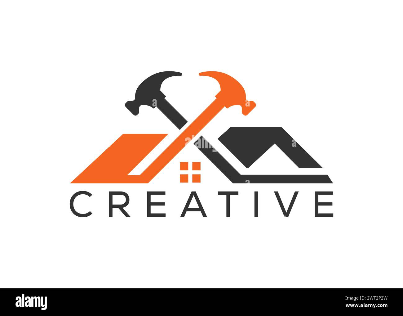 Minimal Building Construction logo vector template. Home and hammer logo Stock Vector