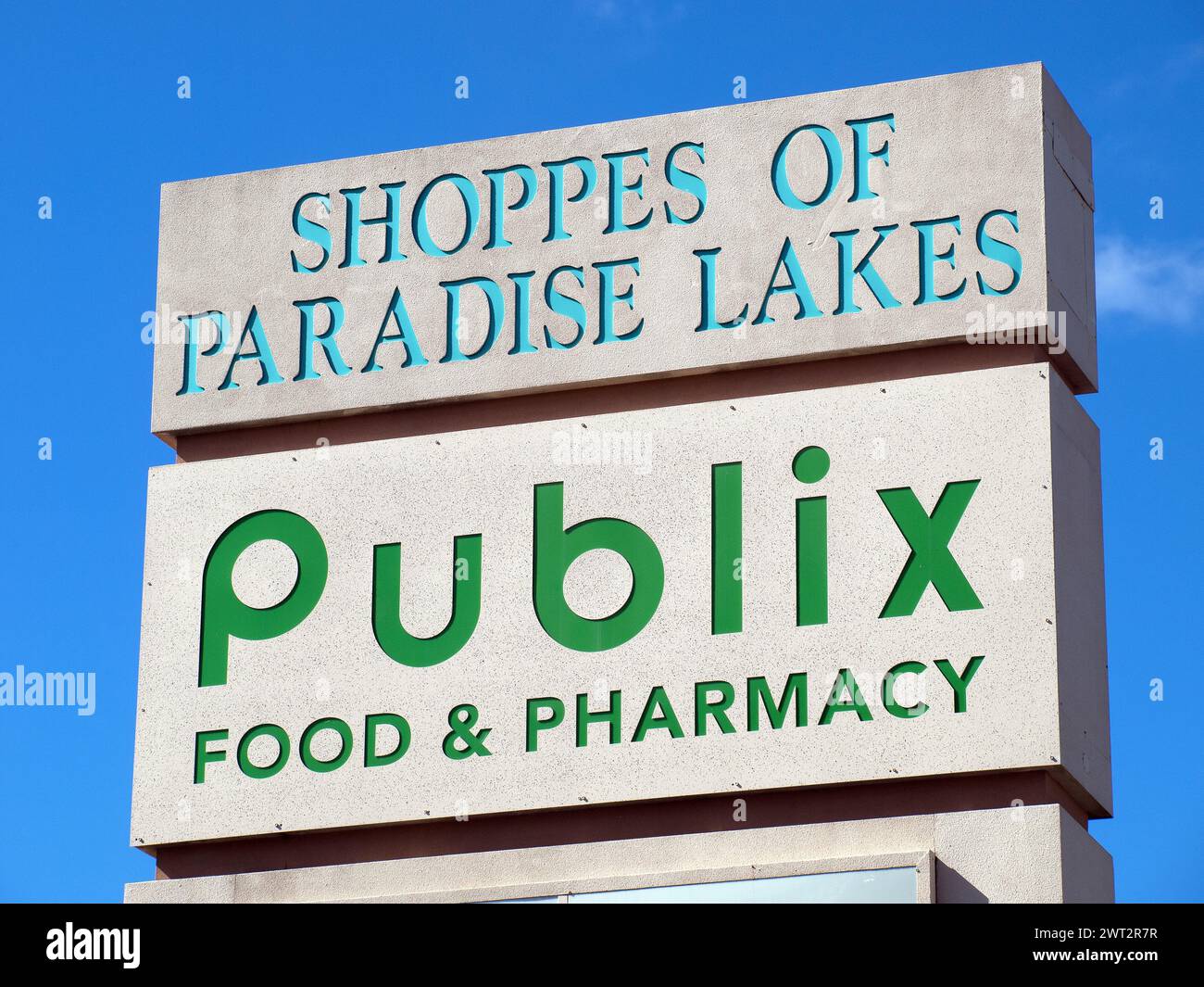 Miami, Florida, United States - November 21, 2023: Publix Supermarket logo in a shopping mall of West Kendall. Stock Photo