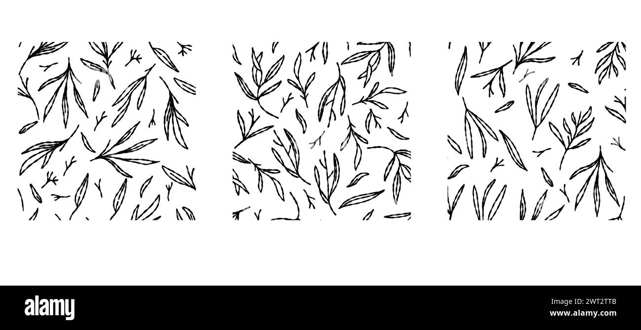 Twigs Pattern Set of four vector patterns of leaves and twigs on a white background ...