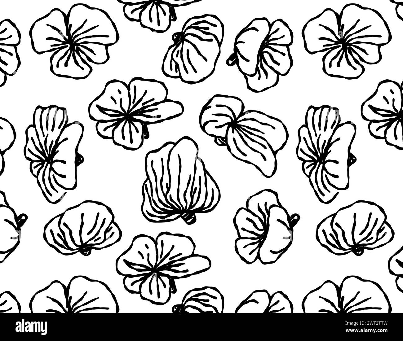 Seamless pattern with black brush flowers on a white background. Ink drawing of wild plants, herbs or flowers. Abstract organic background. Stock Vector