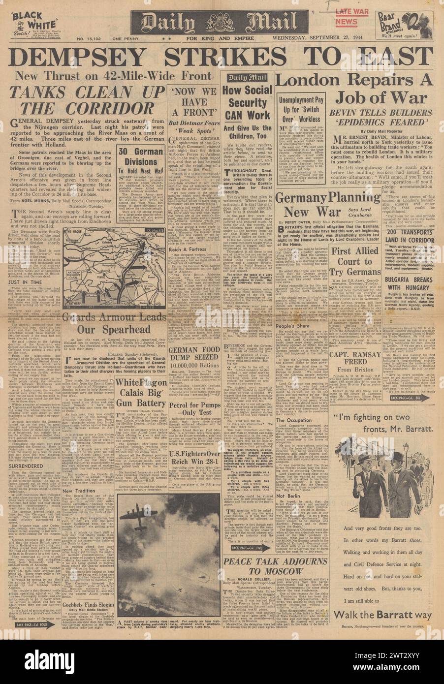 1944 Daily Mail front page reporting Battle for Holland and battle of Arnhem Stock Photo