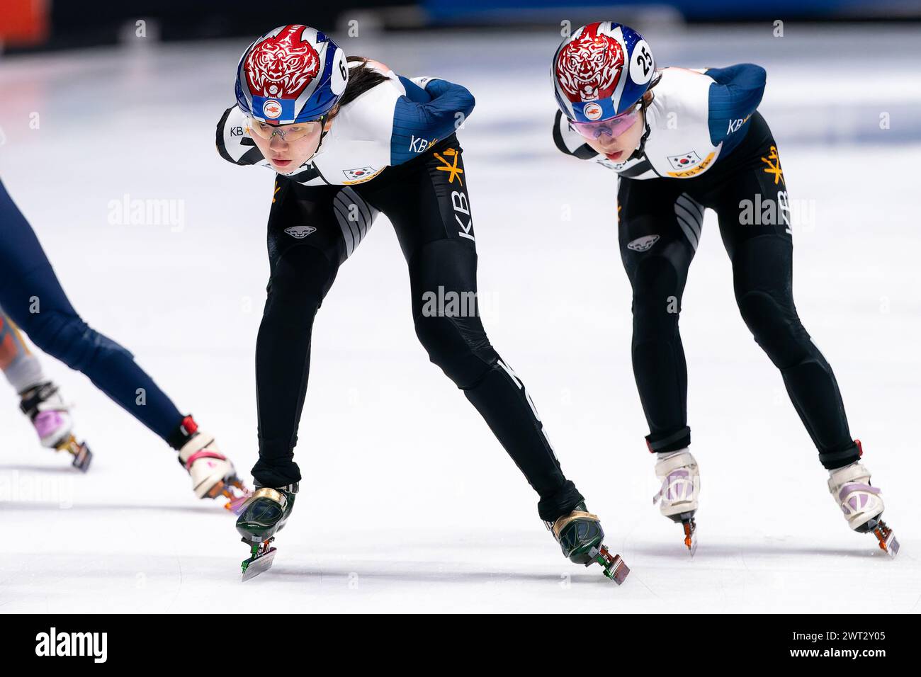 Rotterdam, Netherlands. 15th Mar, 2024. ROTTERDAM, NETHERLANDS - MARCH 15: Suk Hee Shim of Korea and So Yeon Lee of Korea competing in the Women's 1500m during Day 1 of the ISU World Short Track Speed Skating Championships 2024 at Ahoy on March 15, 2024 in Rotterdam, Netherlands. (Photo by Joris Verwijst/BSR Agency) Credit: BSR Agency/Alamy Live News Stock Photo