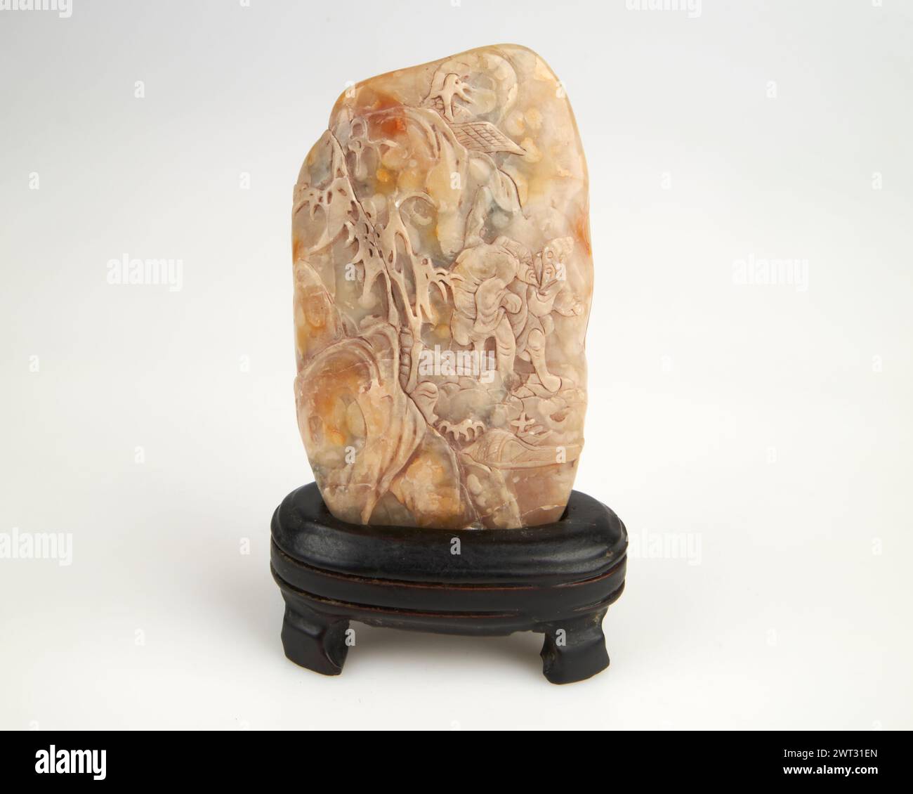 Antique Chinese carved soapstone seal and wooden stand Stock Photo - Alamy