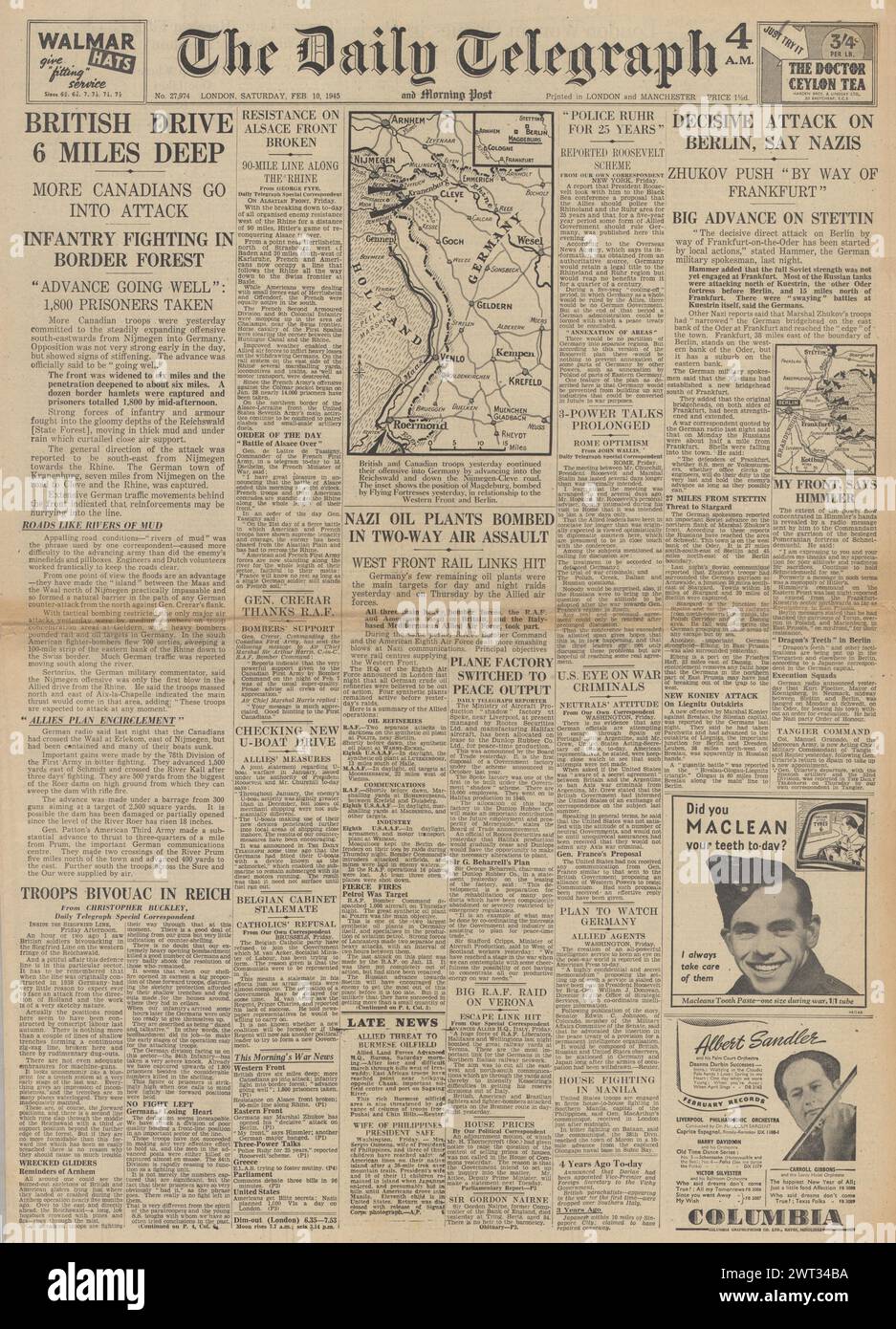 1945 The Daily Telegraph front page reporting Red Army advance on ...