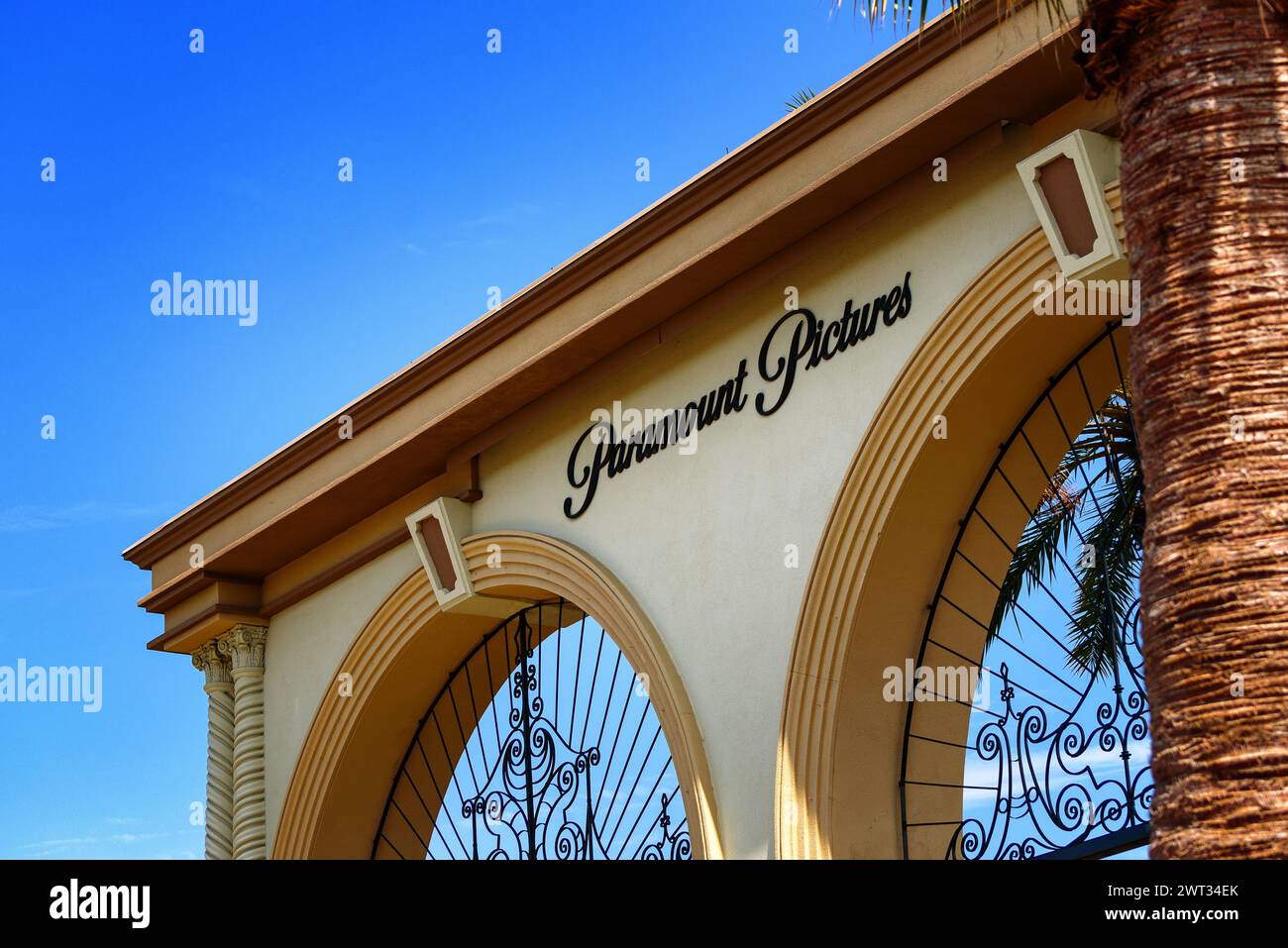 The sign in front of Paramount Pictures Studios in Burbank, California on July 17, 2023. Credit: Erik Morgan Stock Photo