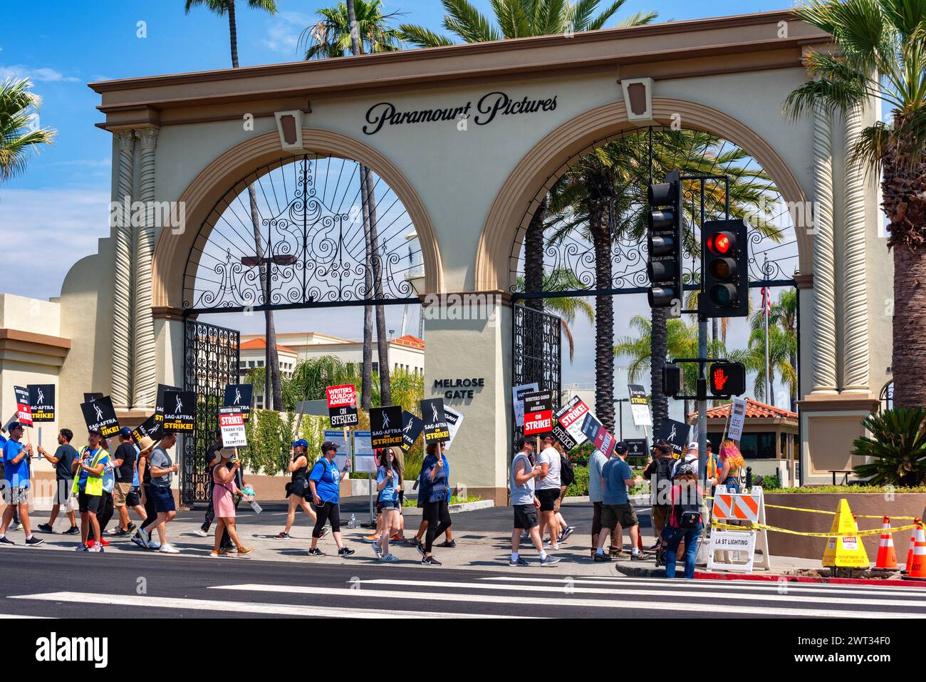 Actors on strike at writers and actors strike, Paramount Picture Studios in Burbank, California on July 17, 2023. Credit: Erik Morgan Stock Photo