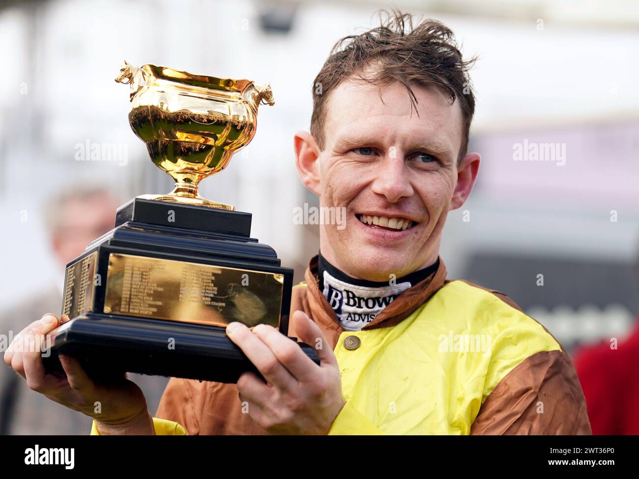 Paul Townend with the Gold Cup Trophy after winning the Boodles