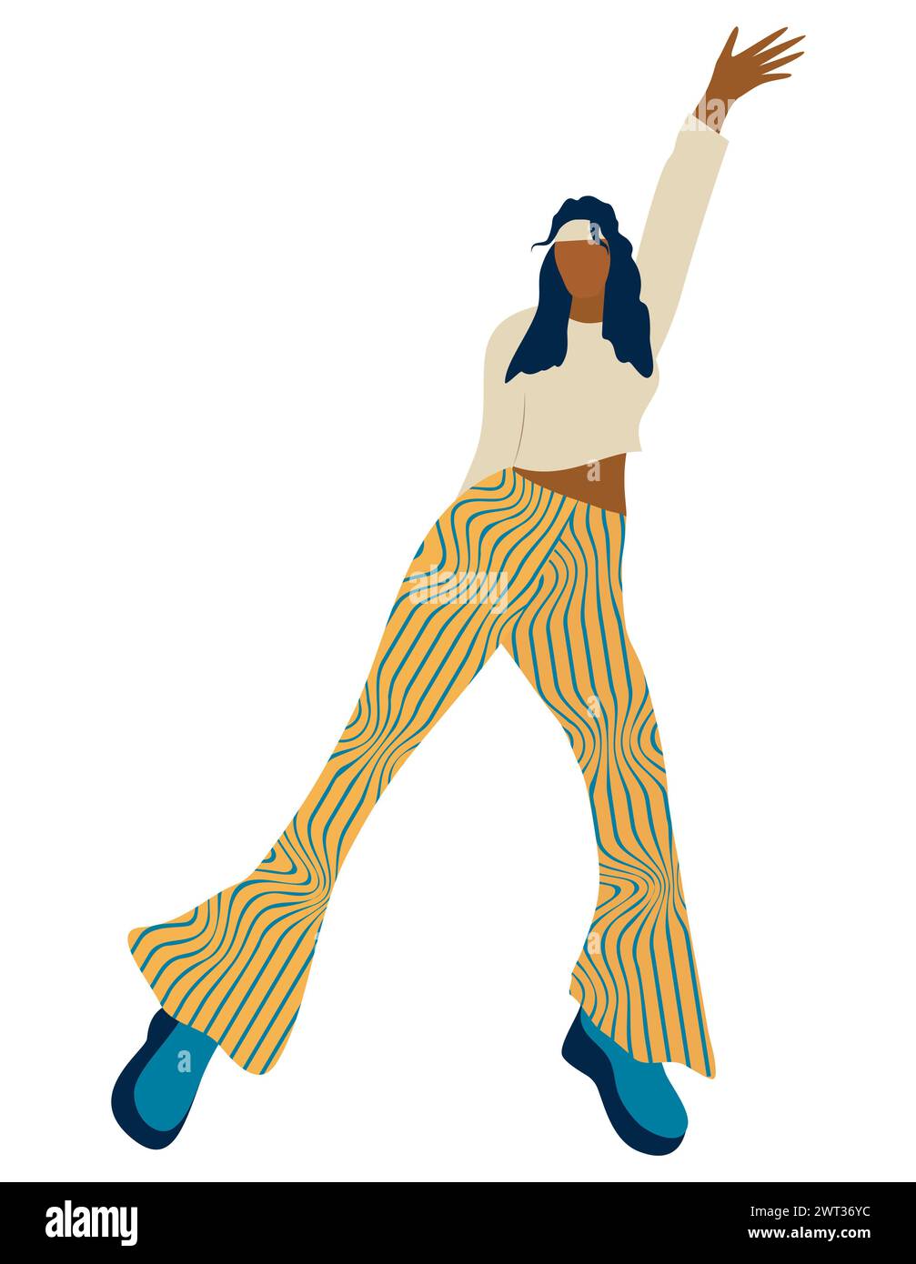 Young woman dancing 70s style Vector illustration Isolated on white background Stock Vector