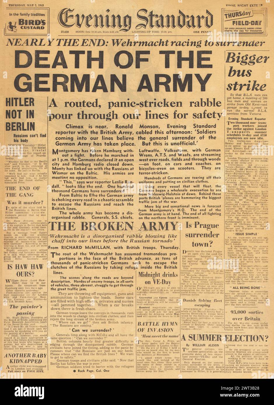 1945 Evening Standard front page reporting Death of the German Army Stock Photo