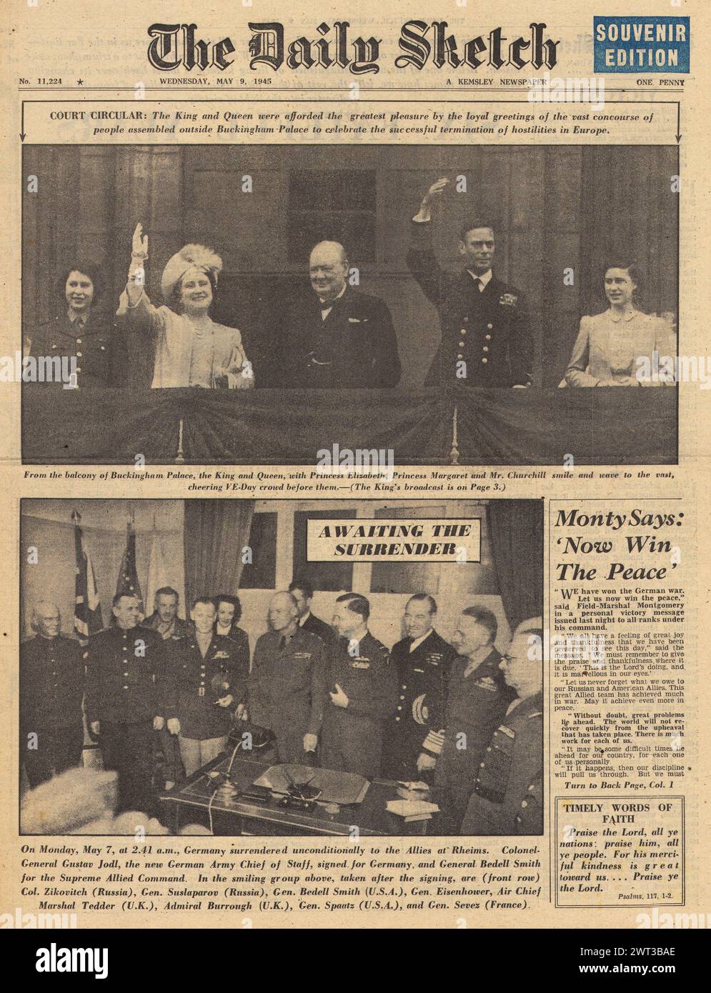 1945 The Daily Sketch front page reporting VE Day celebrations Stock Photo