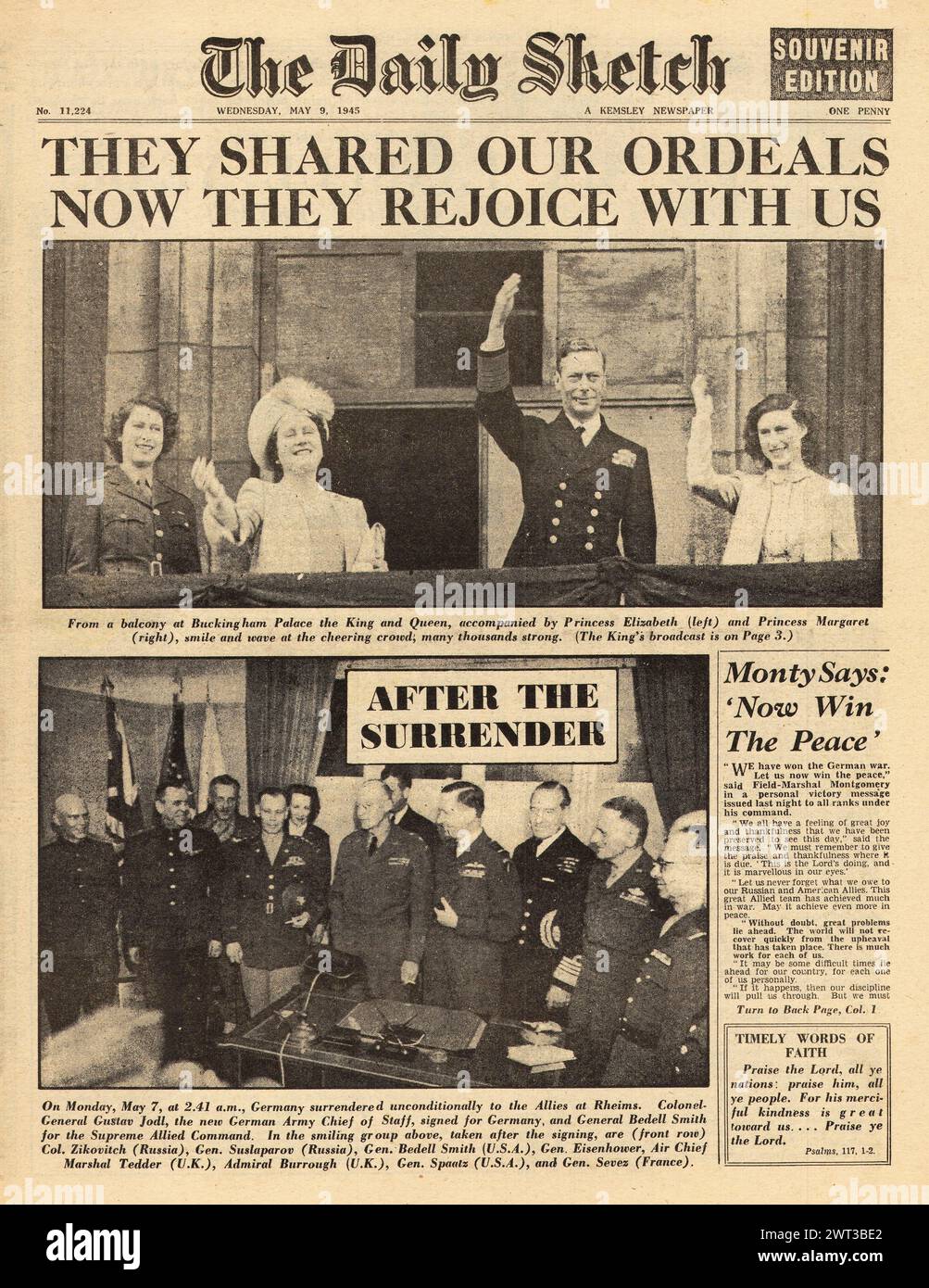 1945 The Daily Sketch front page reporting VE Day celebrations Stock Photo