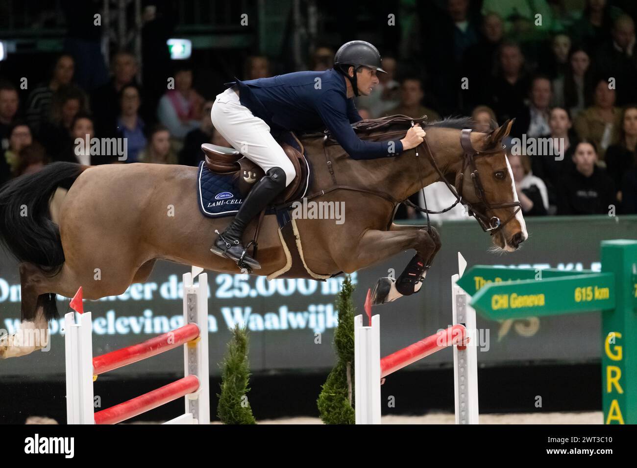 Denbosch, Netherlands - March 10, 2024. Gregory Wathelet of Belgium riding Ace Of Hearts competes in the 1.60m Rolex Grand Prix at the 2024 Rolex Dutc Stock Photo